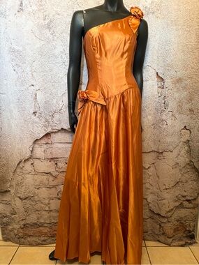 Golden Orange Sateen Over Shoulder Dress 🇨🇦